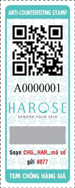 Tem chống hàng giả mỹ phẩm Harose sử dụng công nghệ truy xuất nguồn gốc QR Code kết hợp xác thực SMS giúp phân biệt hàng chính hãng 