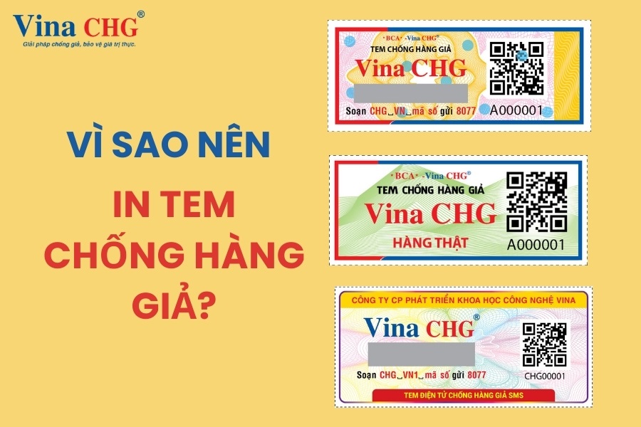 dòng chữ "vì sao nên in tem chống hàng giả" và các mẫu tem