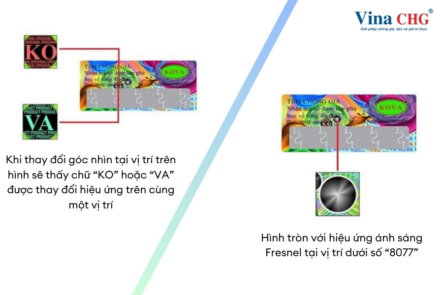 kiểm tra các đặc điểm chống giả trên tem chống giả sơn kova