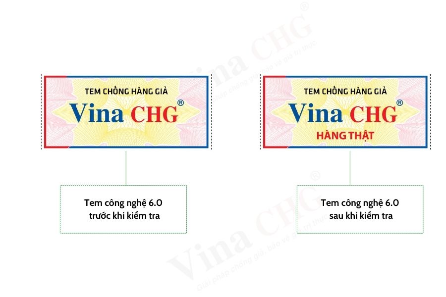 Tem công nghệ 6.0 trước và sau khi kiểm tra