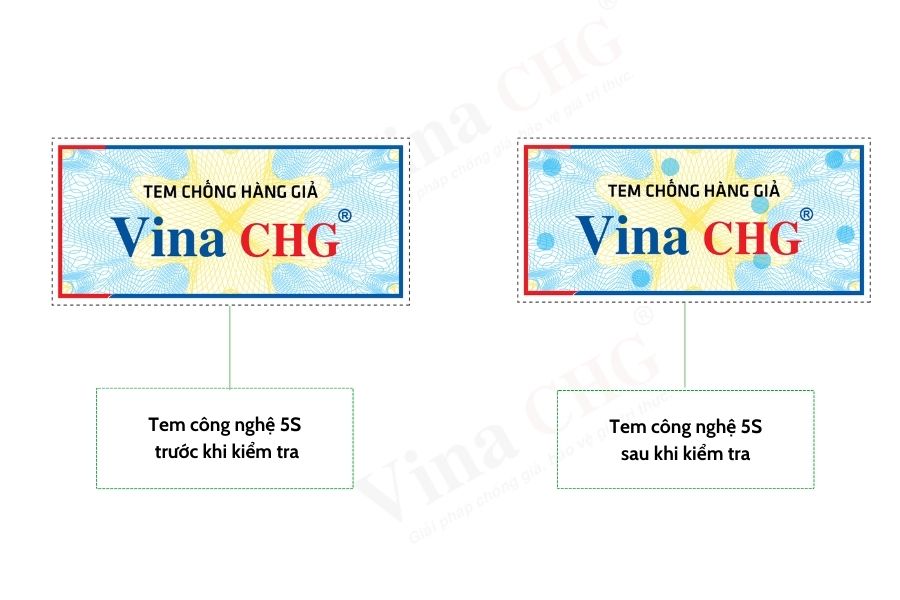 Tem chống giả 5S trước và sau khi kiểm tra