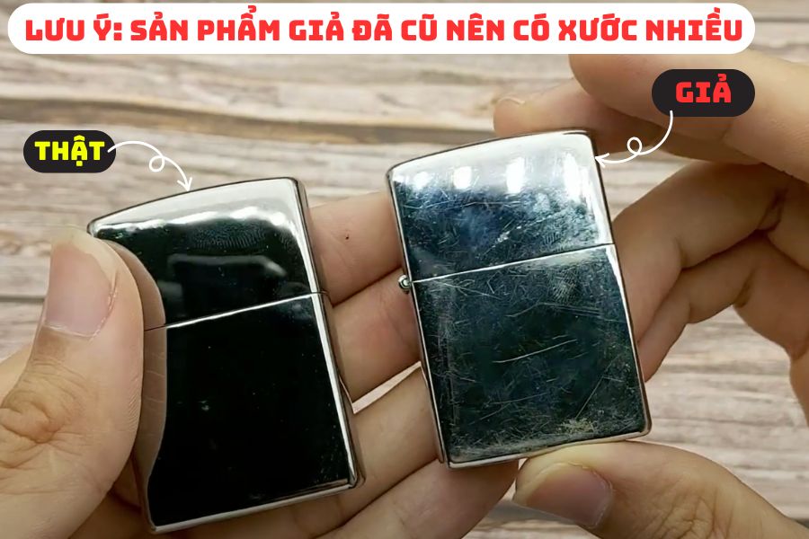 Vỏ bên ngoài của sản phẩm Zippo thật và giả