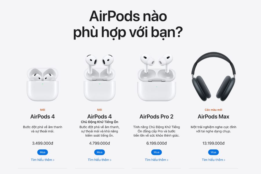 Trang web bán AirPods chính hãng của Apple