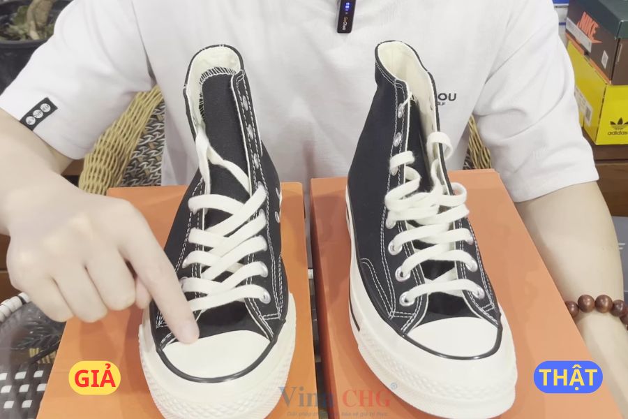 Mũi giày converse thật và giả